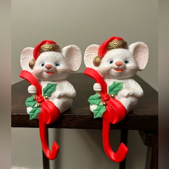 Vintage Miniature Christmas Mice Stocking Hangers -Set of Two - Picture 1 of 7